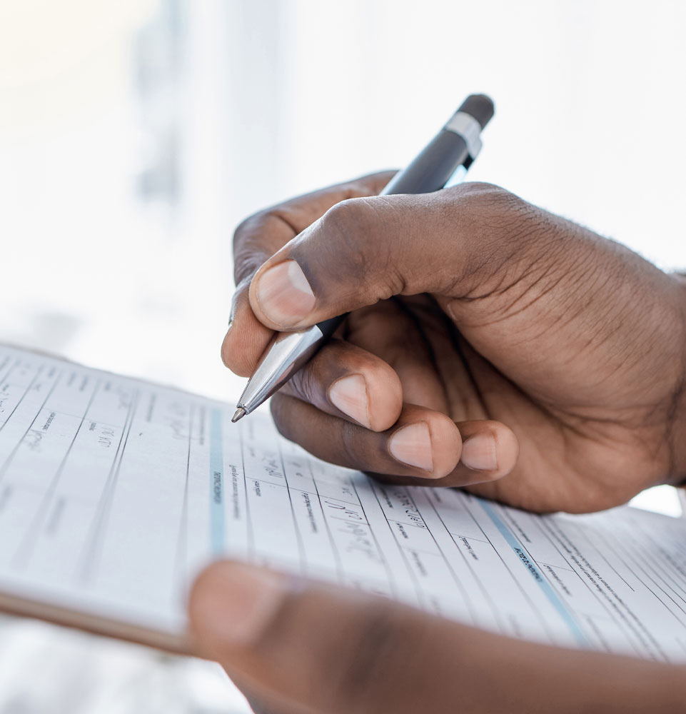 insurance form being filled out